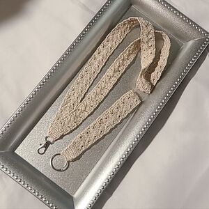 Handmade Crochet Lanyard & Keychain Set, Cream Beige